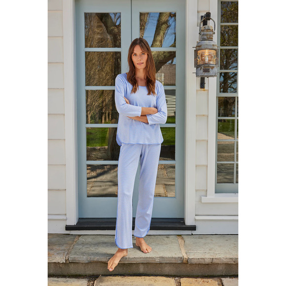 Lake Pajamas PJs Pima Classic Long Long Set Hydrangea NEW NWT L $128 - Picture 3 of 6